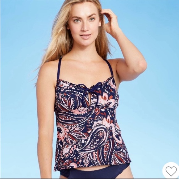 Kona Sol Swim Nwt Target Kona Sol Keyhole Ruffle Tankini Swim Top Sz Medium In Navy Blue